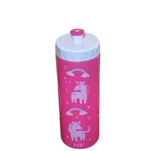 Zak Designs Unicorn Rainbow Shine Bright Pink Squeeze Water Bottle 24oz Plastic